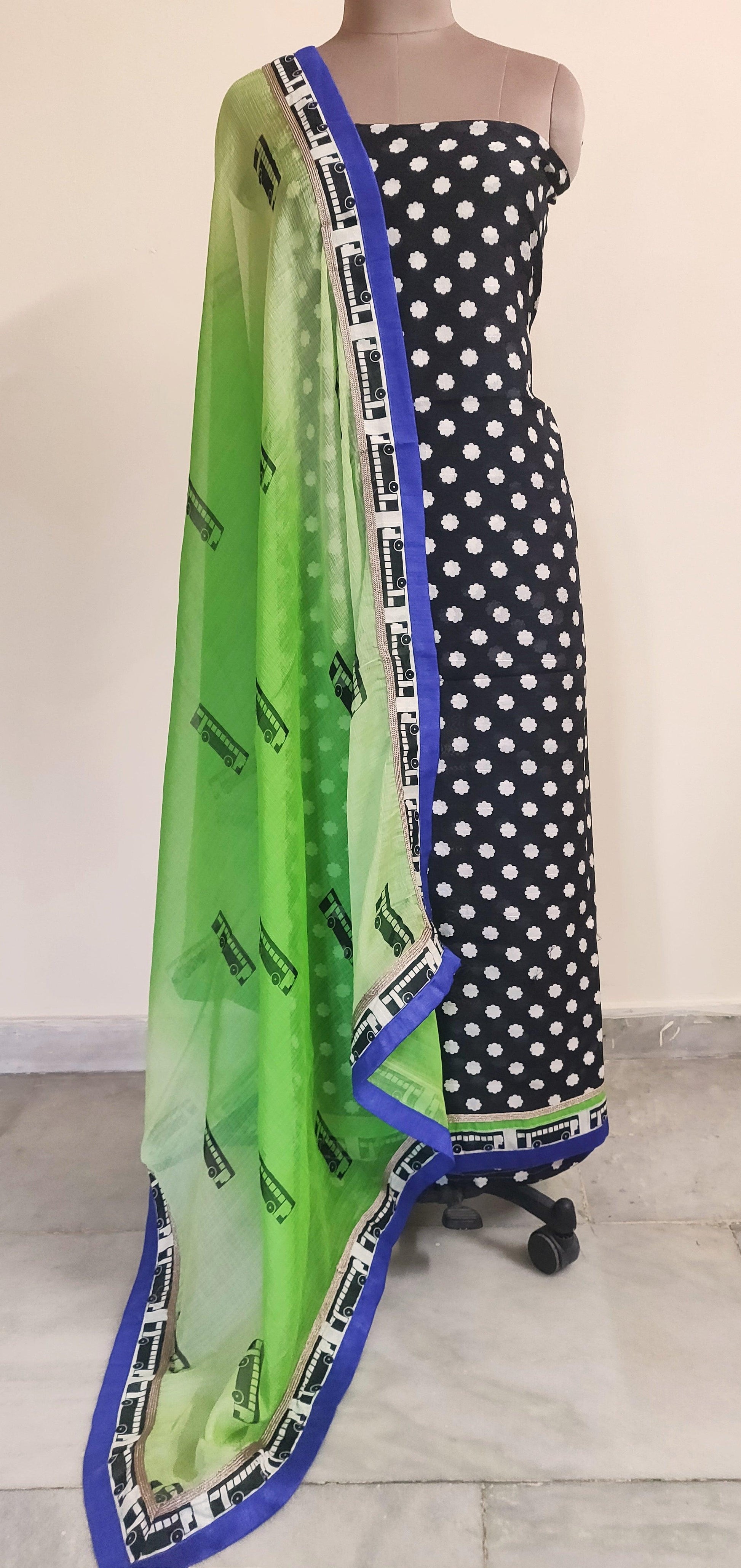 Designer Bhagalpuri printed Black Green Salwar kameez Material SC6388A-Anvi Creations-Salwar Kameez