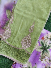 Load image into Gallery viewer, Designer Green Embroidered Pashmina Winter Dress Material with Chiffon Dupatta VN17-Anvi Creations-Pashmina Dress Material