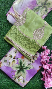 Designer Green Embroidered Pashmina Winter Dress Material with Chiffon Dupatta VN17-Anvi Creations-Pashmina Dress Material