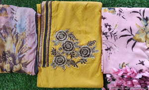 Designer Yellow Embroidered Pashmina Winter Dress Material with Chiffon Dupatta VN25-Anvi Creations-Pashmina Dress Material