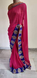 Pink Georgette Embroidered Saree with heavy work Blouse NAK4013 - Ethnic's By Anvi Creations