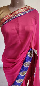 Pink Georgette Embroidered Saree with heavy work Blouse NAK4013 - Ethnic's By Anvi Creations