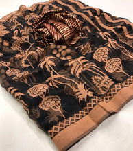 Load image into Gallery viewer, Black Brasso Cotton Silk Saree with Woven Blouse Fabric ISH01-Anvi Creations-Brasso Saree