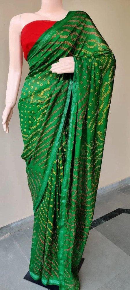 Green Bandhani Bandhej Printed Art Silk Saree KCBAN01 - Ethnic's By Anvi Creations
