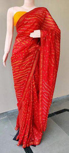 Red Bandhani Bandhej Printed Art Silk Saree KCBAN03 - Ethnic's By Anvi Creations