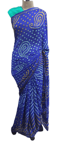 Blue Bandhani Bandhej Printed Art Silk Saree KCBAN06 - Ethnic's By Anvi Creations