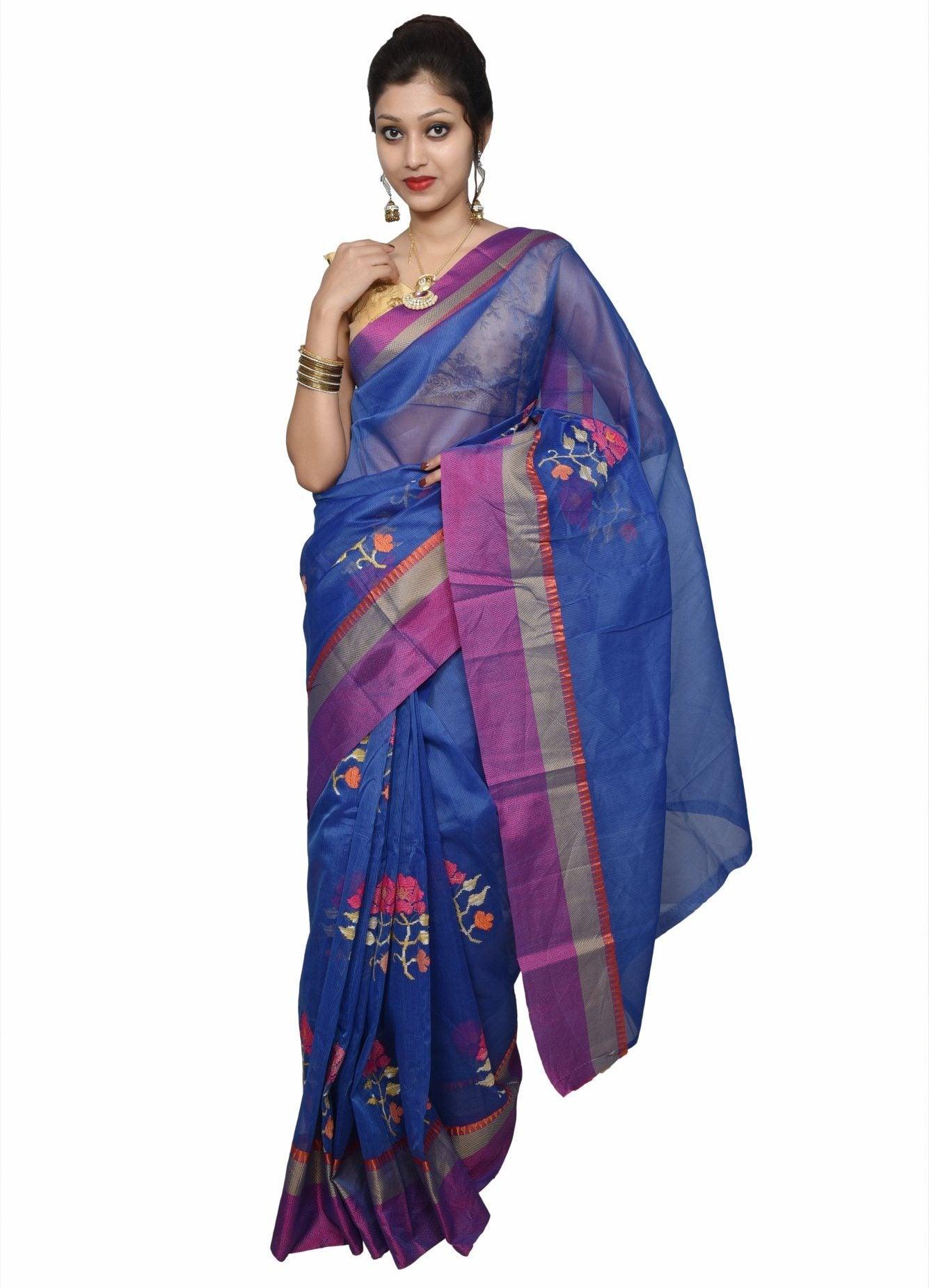 Designer Blue Kota Cotton Embroidered Saree KCS100-Ethnic's By Anvi Creations-Handloom Saree