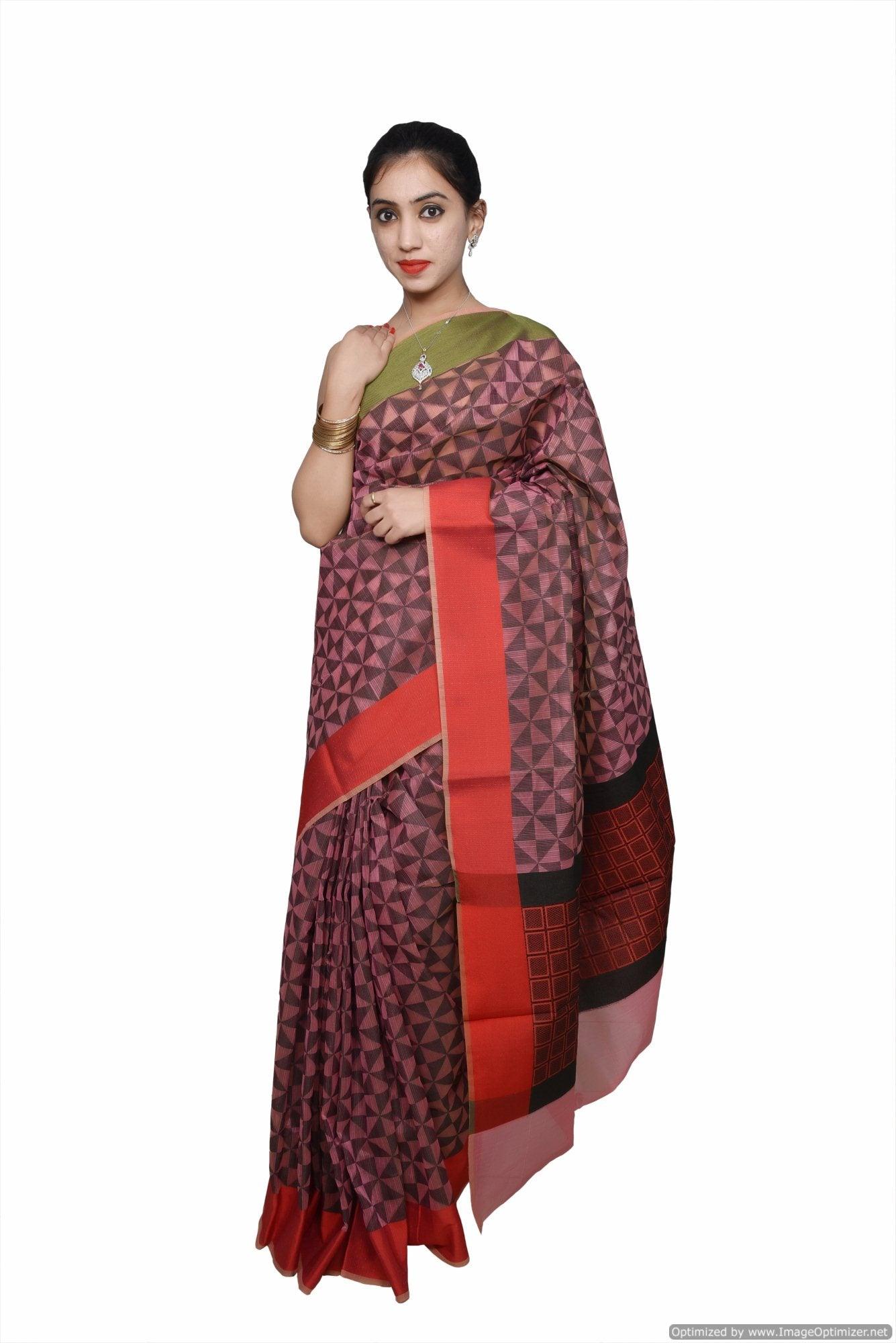 Designer Pink Printed Weaven Palla Kota Cotton Saree KCS113-Ethnic's By Anvi Creations-Handloom Saree