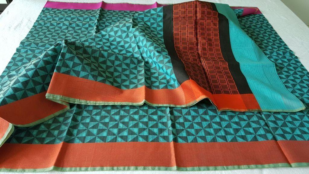 Designer Green Printed Weaven Palla Kota Cotton Saree KCS114-Ethnic's By Anvi Creations-Handloom Saree