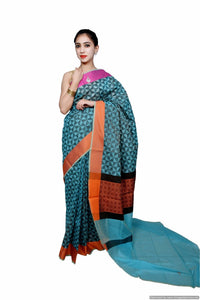 Designer Green Printed Weaven Palla Kota Cotton Saree KCS114-Ethnic's By Anvi Creations-Handloom Saree