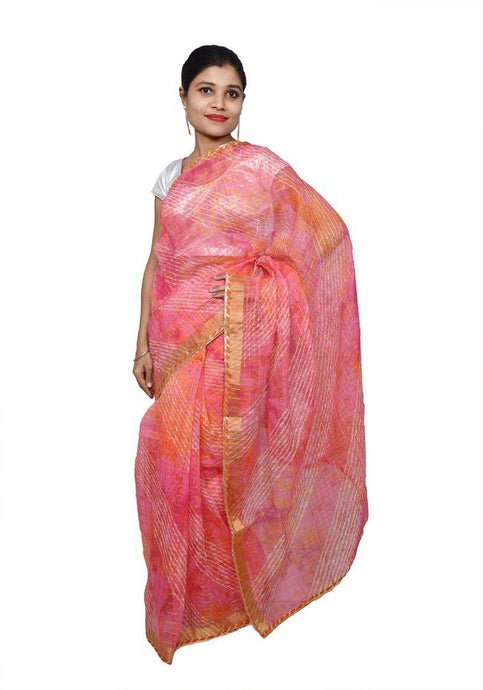 Designer Pink Zari Weaven Kota Shibori Saree KCS117-Ethnic's By Anvi Creations-Handloom Saree