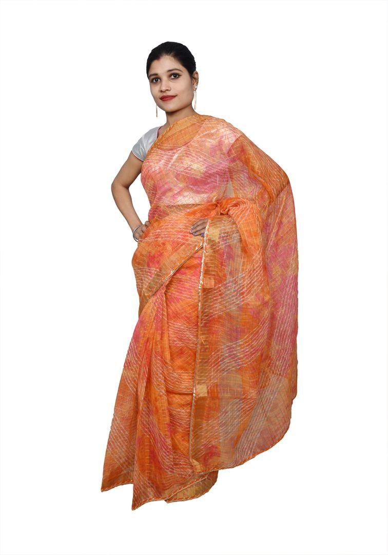 Designer Orange Zari Weaven Kota Shibori Saree KCS118-Ethnic's By Anvi Creations-Handloom Saree