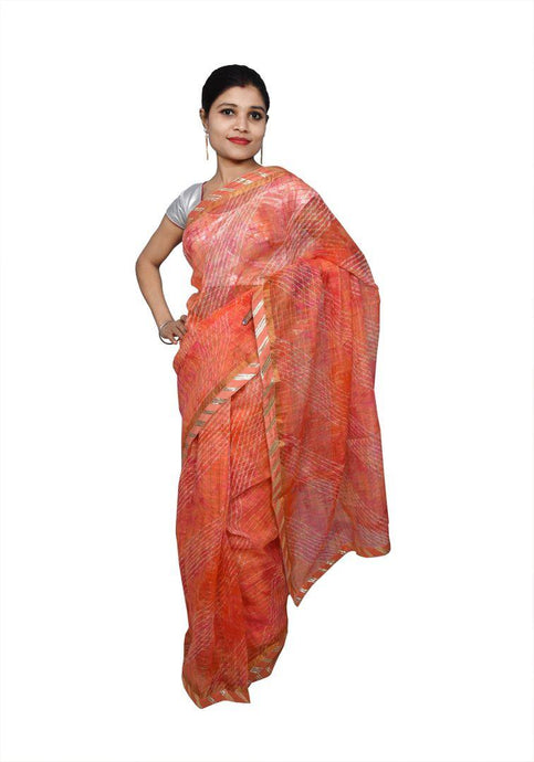 Designer Orange Zari Weaven Kota Shibori Saree KCS121-Ethnic's By Anvi Creations-Handloom Saree