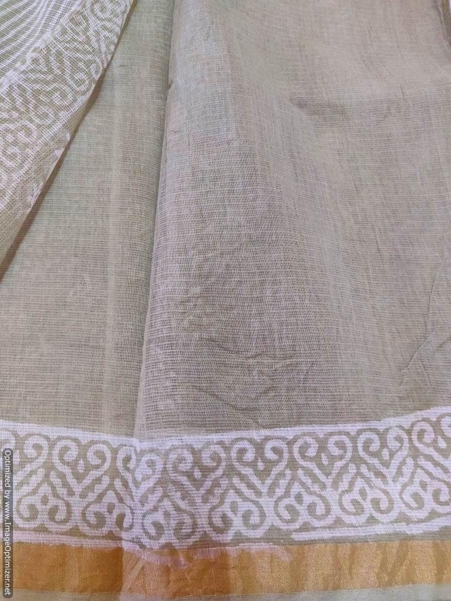 Light Green Block Printed Pure Kota Cotton Saree with Blouse fabric KCS123 - Ethnic's By Anvi Creations