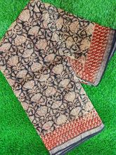 Charger l&#39;image dans la galerie, Black Beige Block Printed Pure Kota Cotton Saree with Blouse fabric KCS128 - Ethnic&#39;s By Anvi Creations