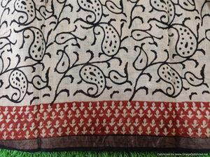 Black Beige Block Printed Pure Kota Cotton Saree with Blouse fabric KCS128 - Ethnic's By Anvi Creations