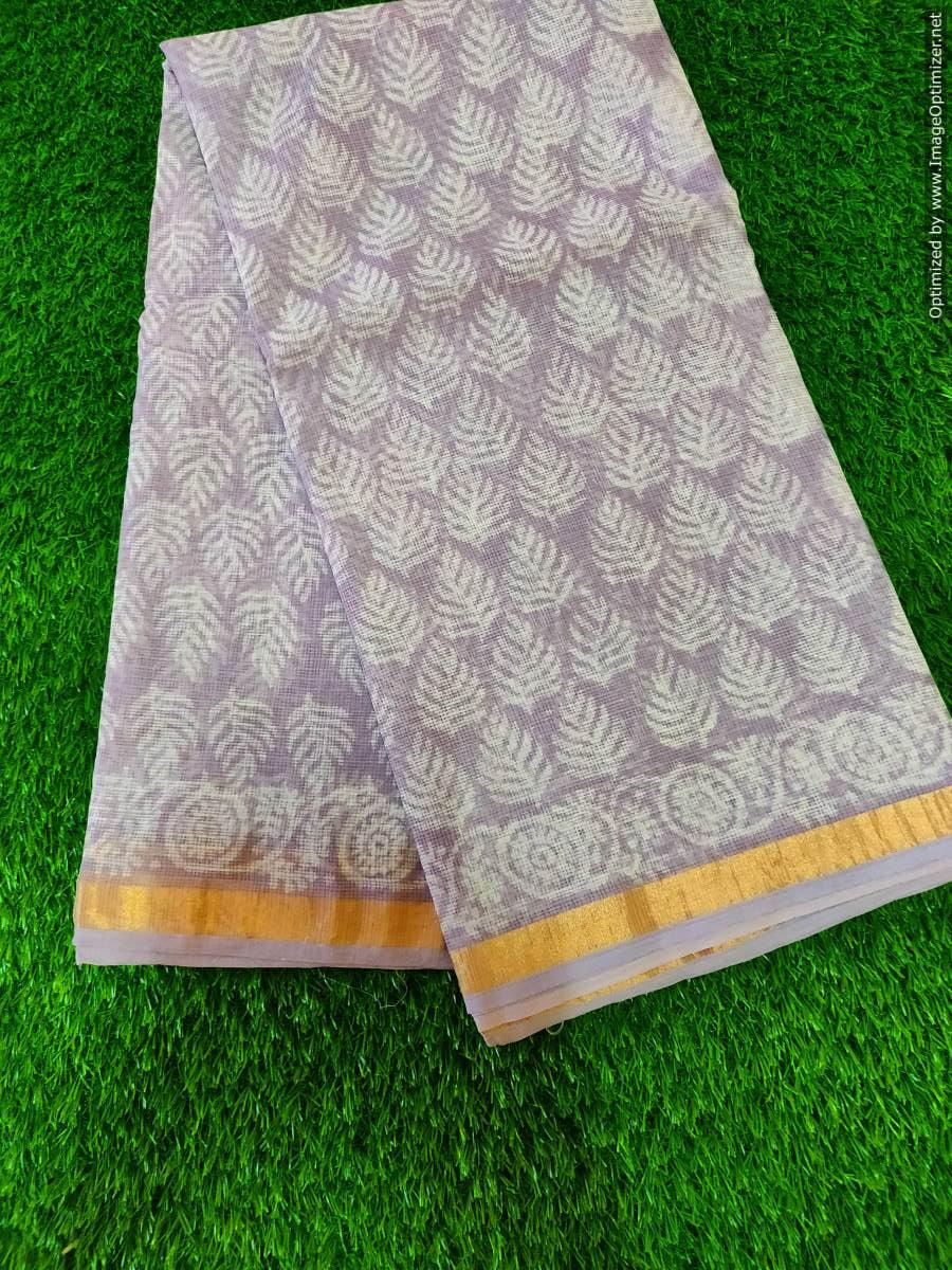 Light Purple Block Printed Pure Kota Cotton Saree with Blouse fabric KCS130 - Ethnic's By Anvi Creations