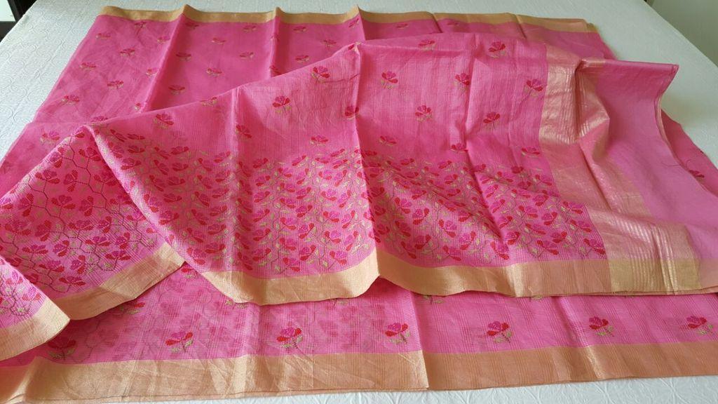 Designer Pink Kota Cotton Embroidered Saree KCS98-Ethnic's By Anvi Creations-Handloom Saree