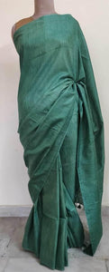 Exclusive Green Katan Ghicha Saree with Pure Ikkat Silk Blouse KG02 - Ethnic's By Anvi Creations