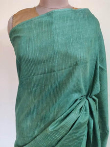 Exclusive Green Katan Ghicha Saree with Pure Ikkat Silk Blouse KG02 - Ethnic's By Anvi Creations