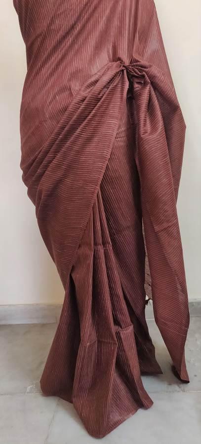 Exclusive Rust Brown Ghicha Saree with Pure Ikkat Silk Blouse KG03 - Ethnic's By Anvi Creations
