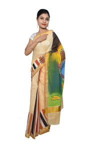 Designer Hand Painted Buddha Motif Kerela Cotton Saree KHP03-Anvi Creations-Kerela Saree