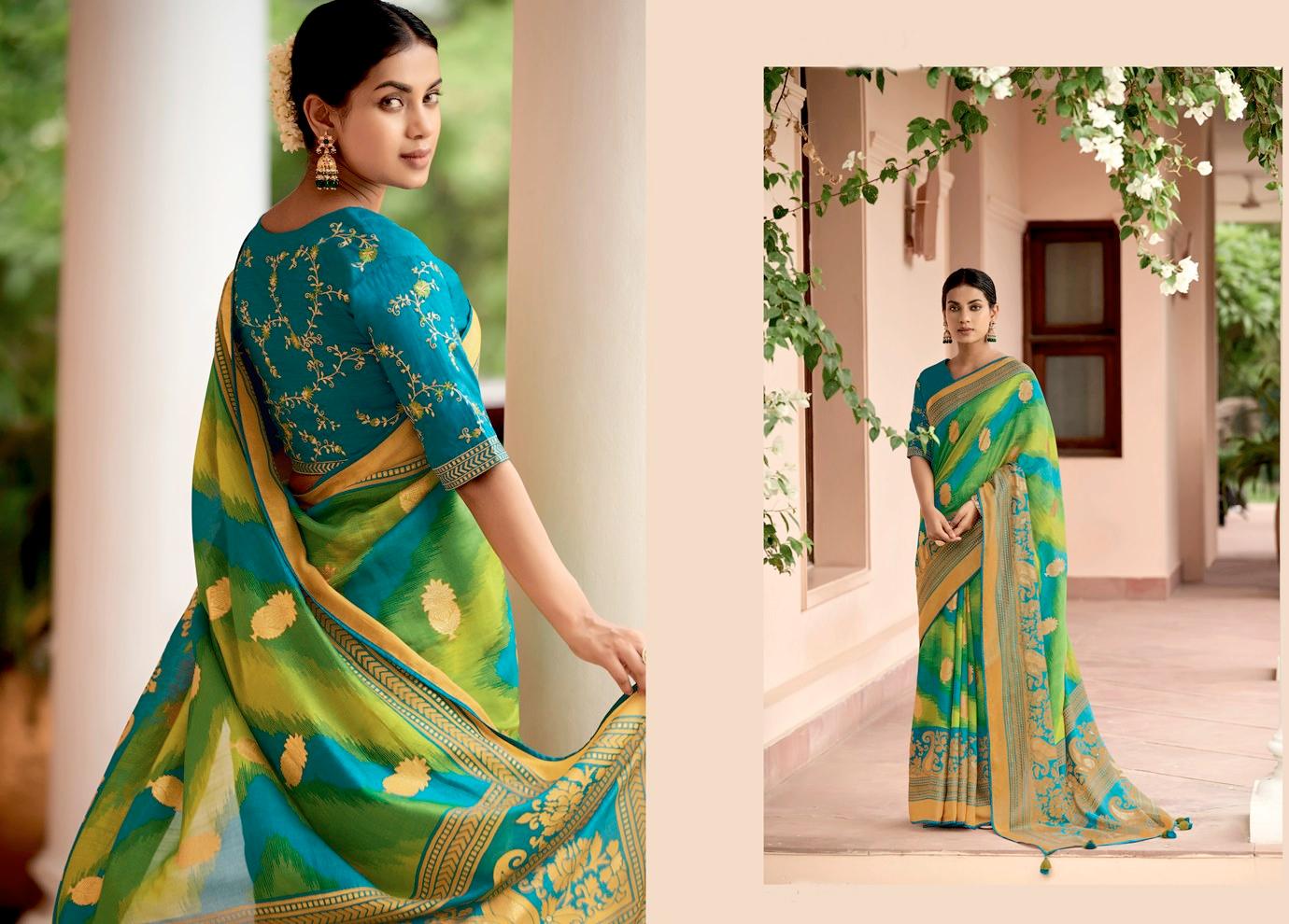 Firozi Green Paithani Weave Printed Saree with embroidered Blouse M048 - Ethnic's By Anvi Creations
