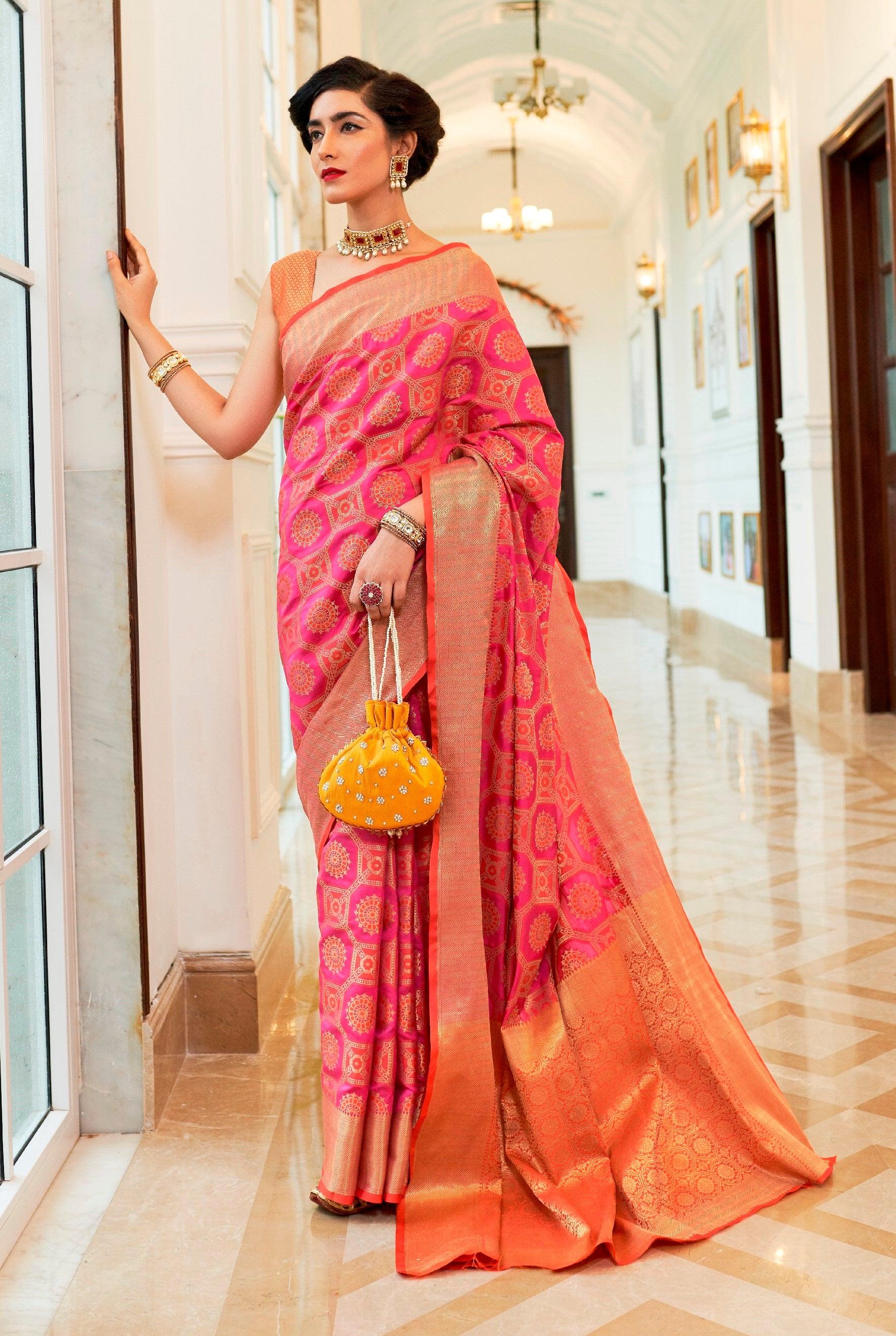 Designer Pink Patola Weave Heavy Look Silk Saree KM01 - Ethnic's By Anvi Creations