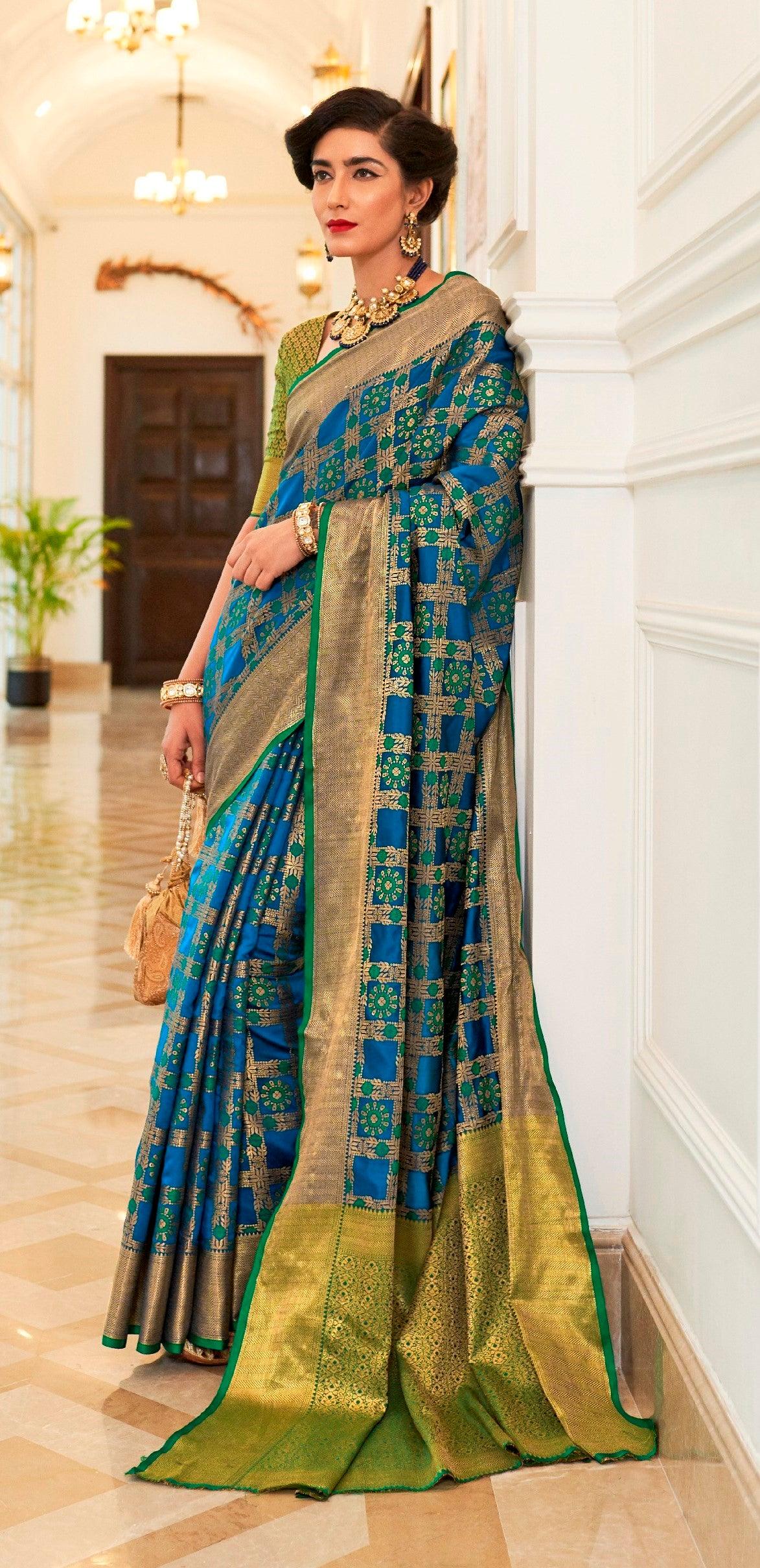 Pink & Green Zari Woven Banarasi Silk Saree - Mejaaz Fashion