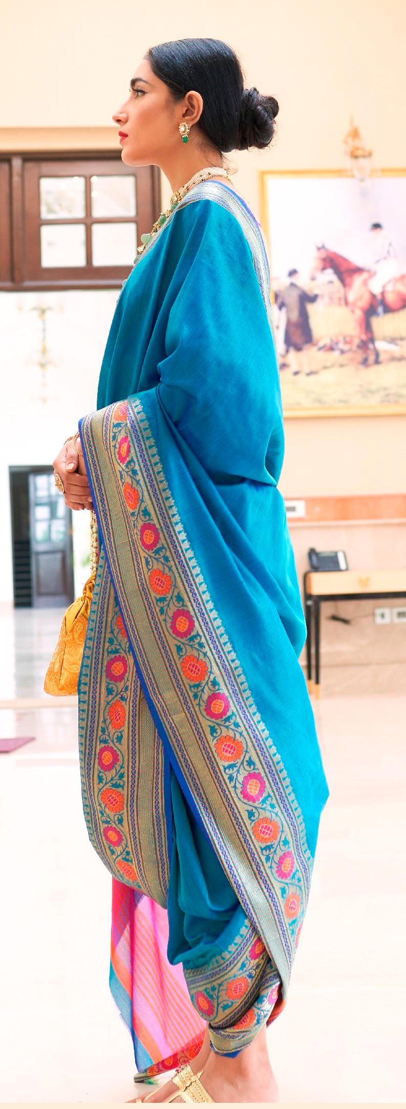 Designer Tuquoise Blue Silk Saree KN01 - Ethnic's By Anvi Creations