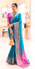 Charger l&#39;image dans la galerie, Designer Tuquoise Blue Silk Saree KN01 - Ethnic&#39;s By Anvi Creations