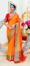 Load image into Gallery viewer, Designer Yellowish Orange Silk Saree KN04 - Ethnic&#39;s By Anvi Creations