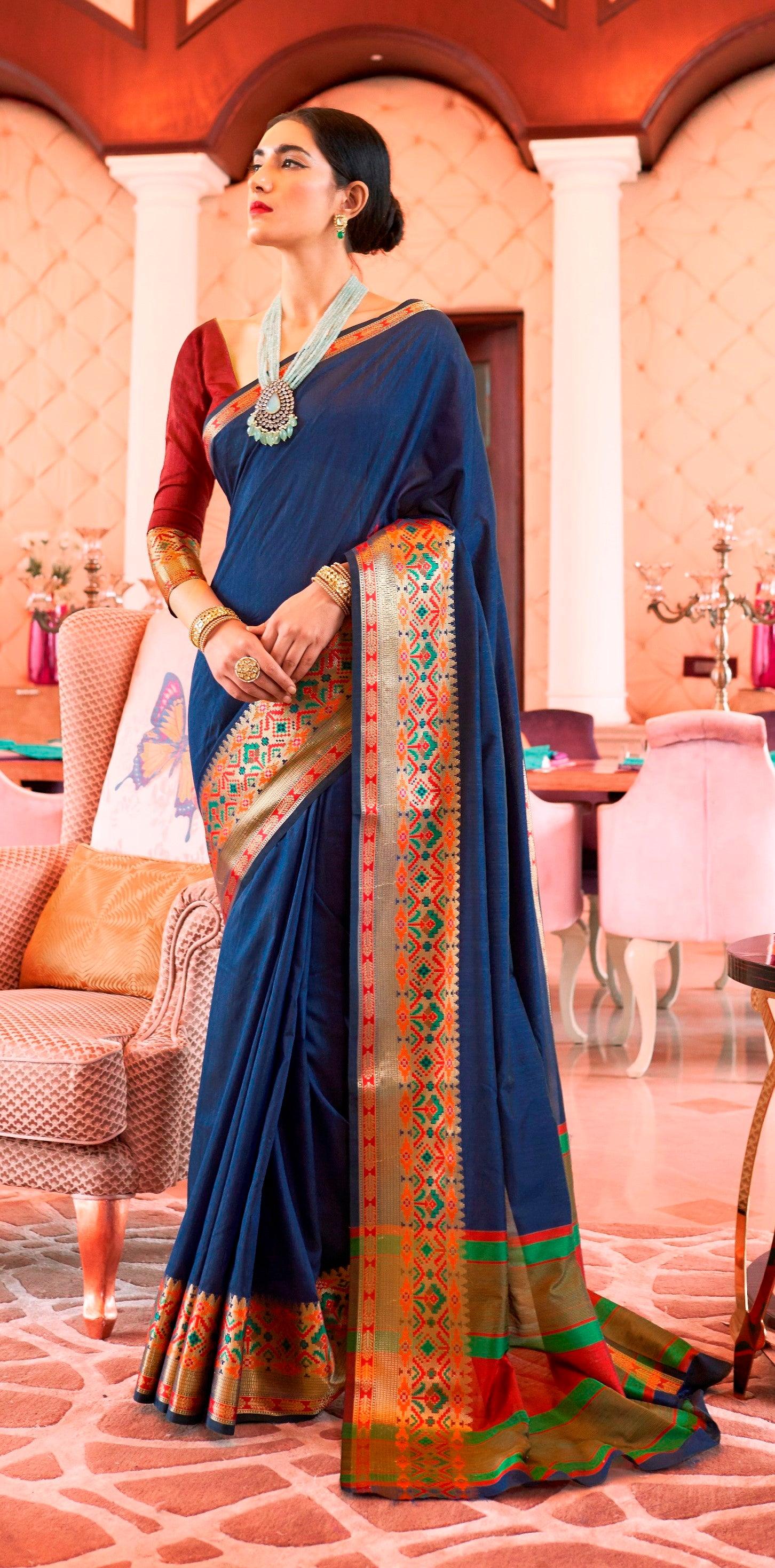 Designer Navy Blue Silk Saree KN05 - Ethnic's By Anvi Creations