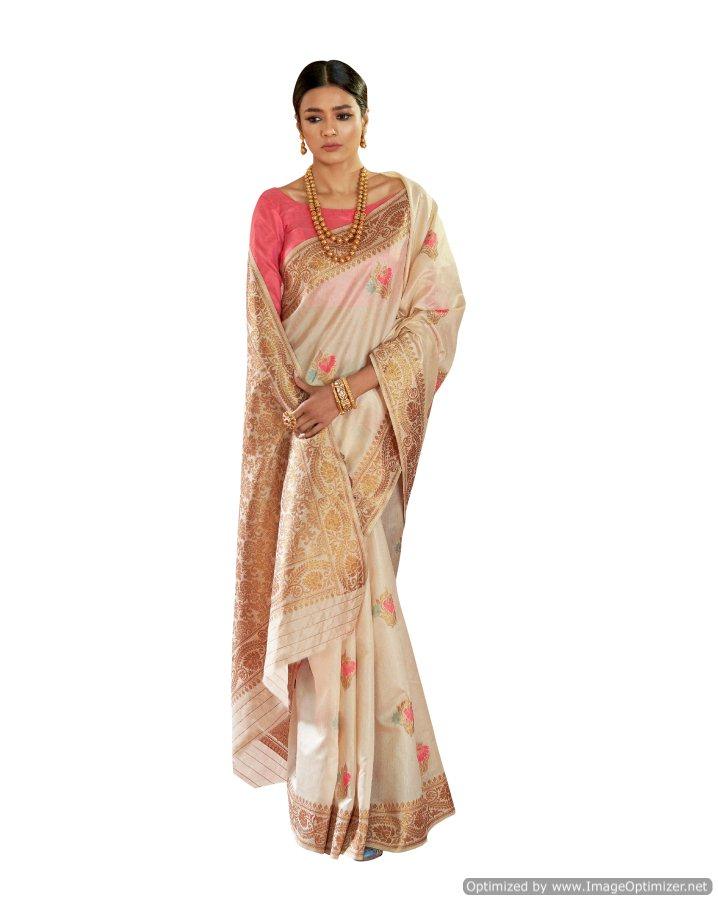 Soft Silk Off White Handloom Saree KS04-Anvi Creations-Silk Saree