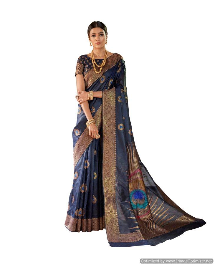 Soft Silk Blue Handloom Saree KS07-Anvi Creations-Silk Saree