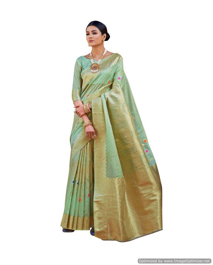 Soft Silk Green Handloom Saree KS08-Anvi Creations-Silk Saree