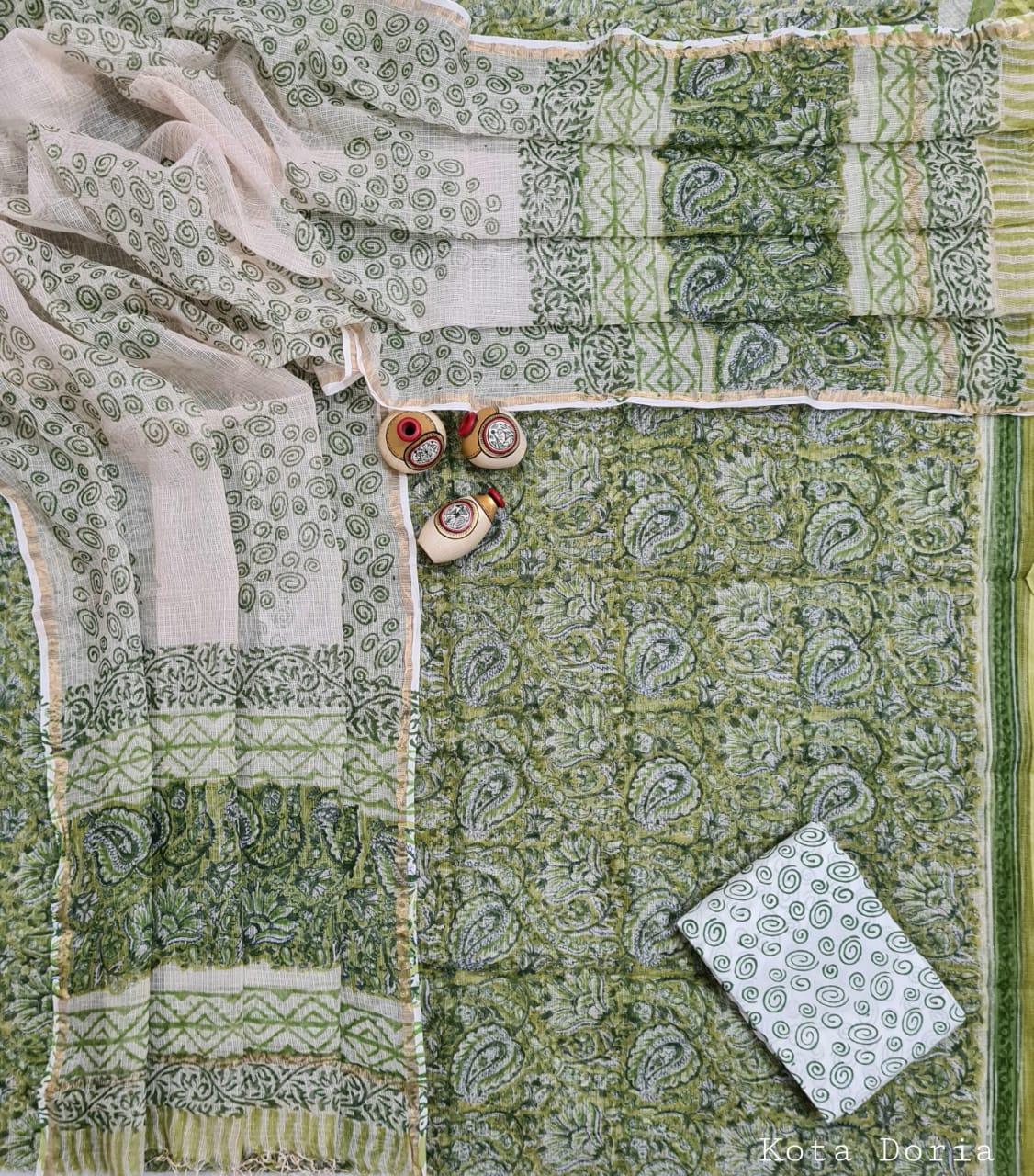 Light Green Block Printed Soft Kota Cotton Suit Dress Material KOTASS20 - Ethnic's By Anvi Creations