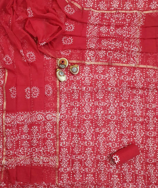 Red Block Printed Soft Kota Cotton Suit Dress Material KOTASS23 - Ethnic's By Anvi Creations