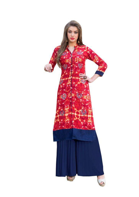 Designer Rayon Cotton Red Embroidered Long Kurta Kurti Size XL SCKS102-Ethnic's By Anvi Creations-Designer Kurti