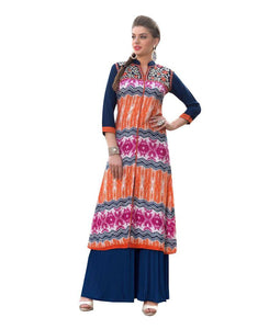 Designer Rayon Cotton Multi Color Embroidered Long Kurta Kurti Size XL SCKS116-Ethnic's By Anvi Creations-Designer Kurti