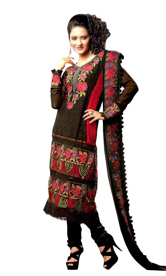 Georgette Black Embroidered Salwar Suit Dress Material SC1088-Anvi Creations-Salwar Kameez