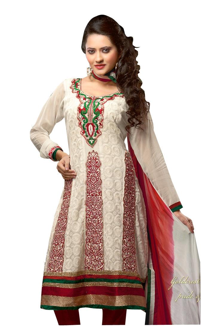 Embroidered Georgette Off White Red Salwar Suit Dress Material SC1096-Anvi Creations-Dress Material,SALE