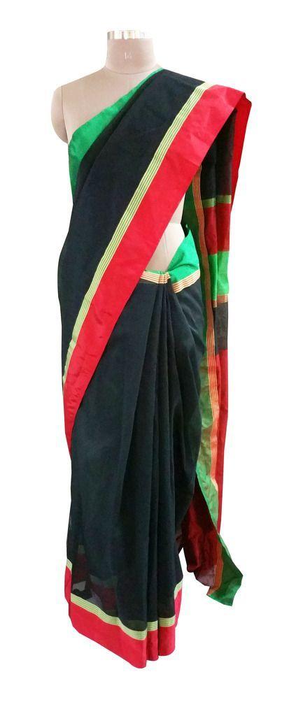 Designer Black Ganga Jamuna Border Kota Cotton saree KSS50-Ethnic's By Anvi Creations-Handloom Saree