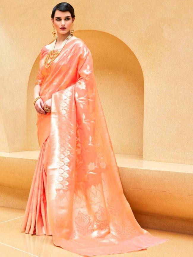 Designer Light Orange Weaven Silk Saree KL08-Anvi Creations-Weaven Silk Saree
