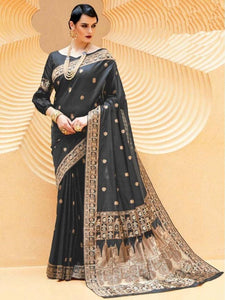 Designer Black Weaven Silk Saree KL09-Anvi Creations-Weaven Silk Saree