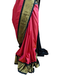Red Black Border Kanchi Blend Kanjivaram Silk Saree Kanchi01-Anvi Creations-Kanchi Blend Saree,Kanjivaram Saree