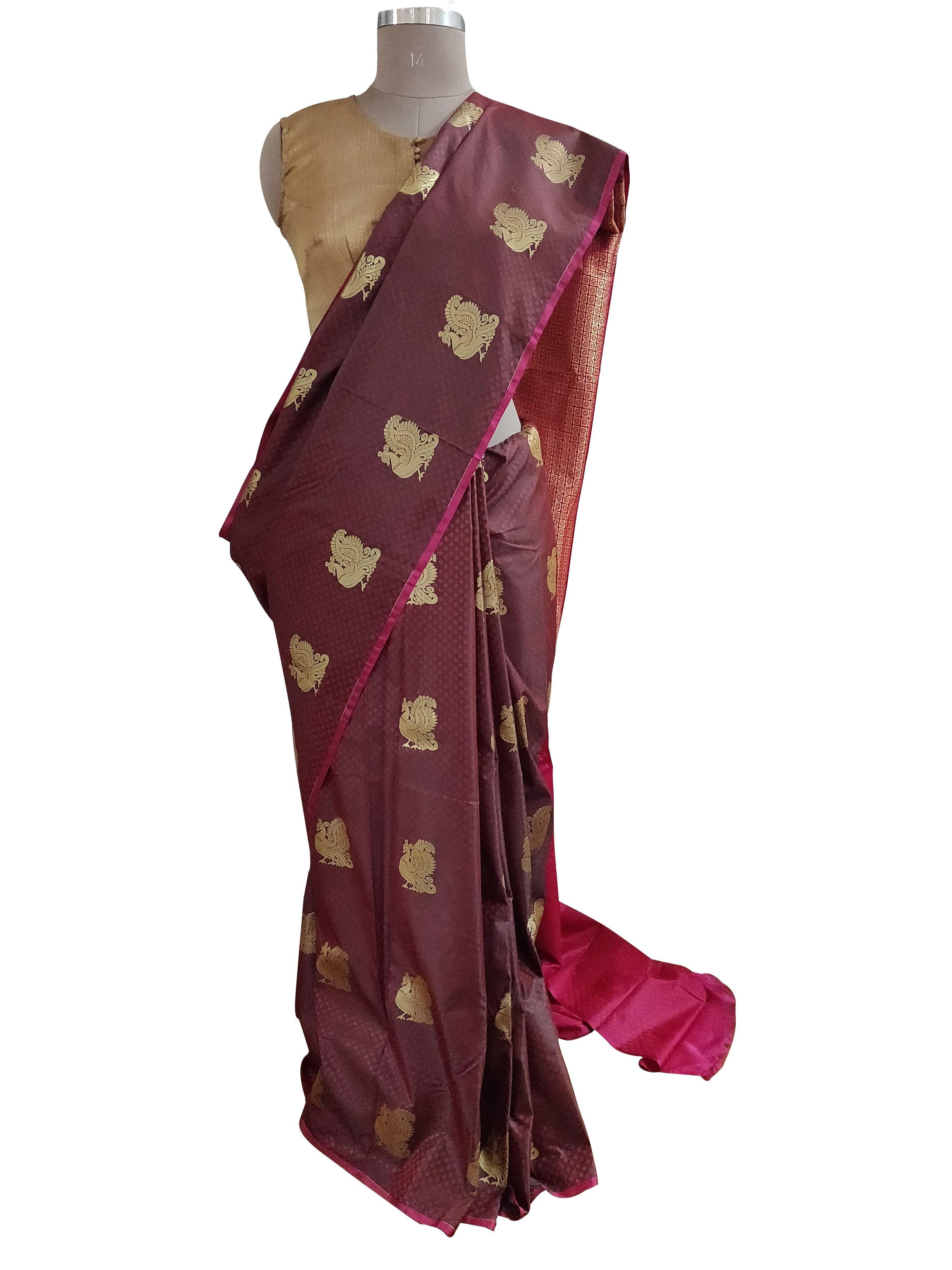 Maroon Kanchi Blend Kanjivaram Silk Saree Kanchi02-Anvi Creations-Kanchi Blend Saree,Kanjivaram Saree