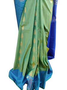 Light Green Blue Kanchi Blend Kanjivaram Silk Saree Kanchi05-Anvi Creations-Kanchi Blend Saree,Kanjivaram Saree