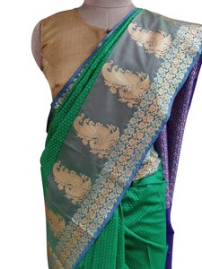Green Kanchi Blend Kanjivaram Silk Saree Kanchi06-Anvi Creations-Kanchi Blend Saree,Kanjivaram Saree