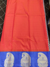 Load image into Gallery viewer, Orangish Red Blue Border Kanchi Blend Kanjivaram Silk Saree Kanchi07-Anvi Creations-Kanchi Blend Saree,Kanjivaram Saree